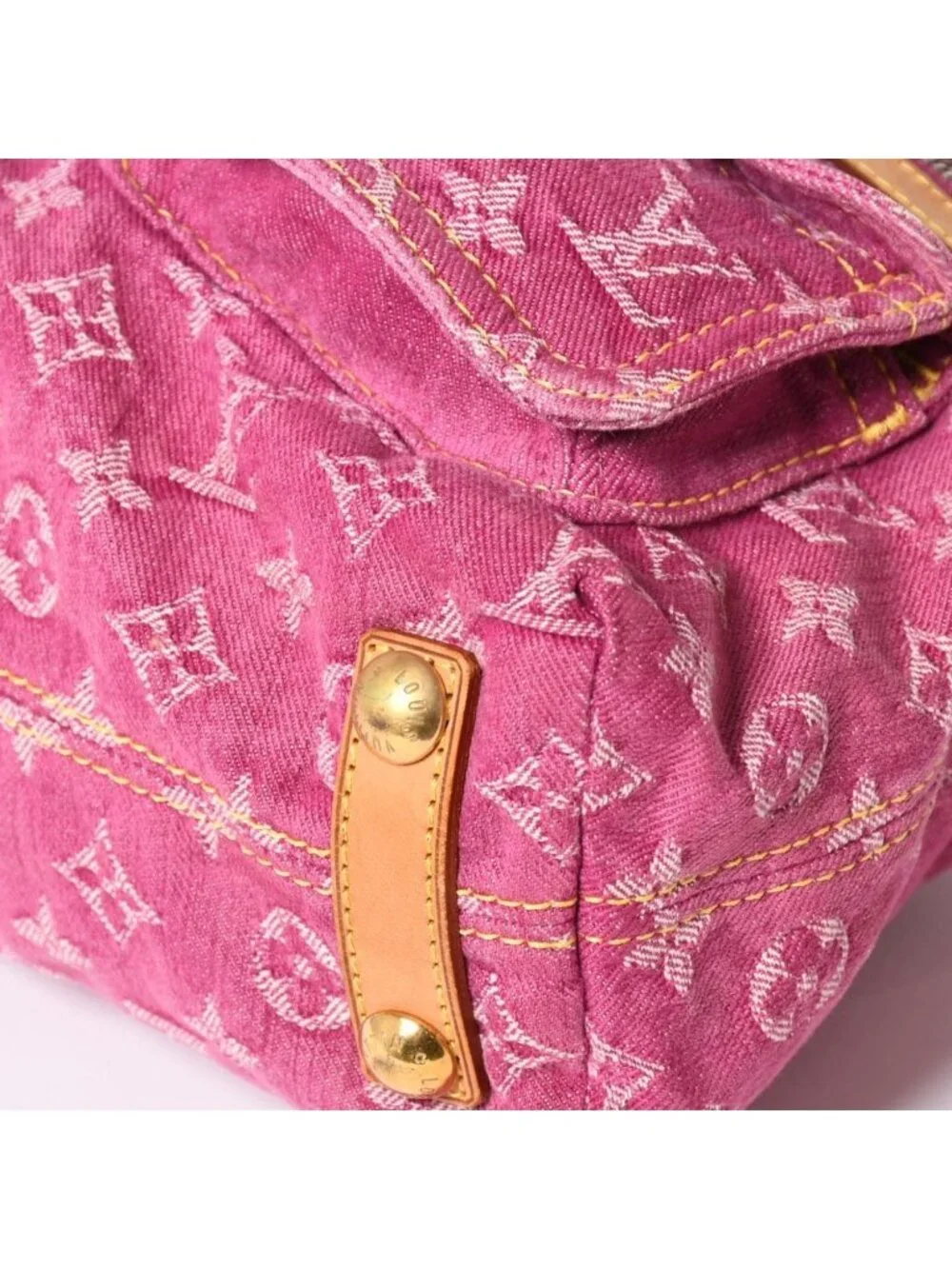 Louis Vuitton Baggy PM Shoulder Bag Monogram Denim Leather Pink Gold